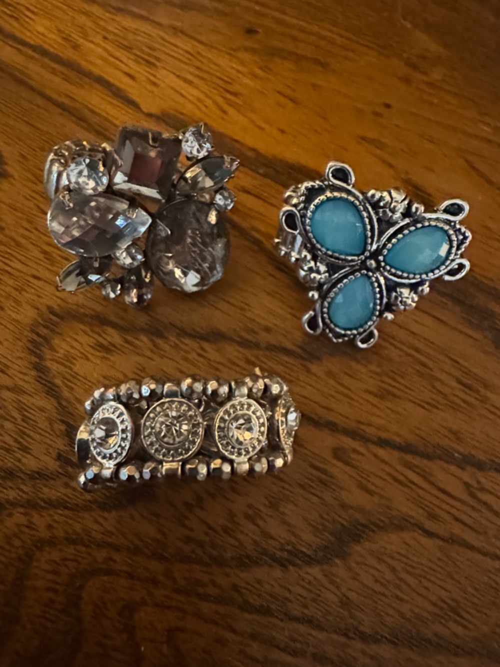 3 Stretch Bling Rings Turquoise & Silver colored Women's Fashion Jewelry